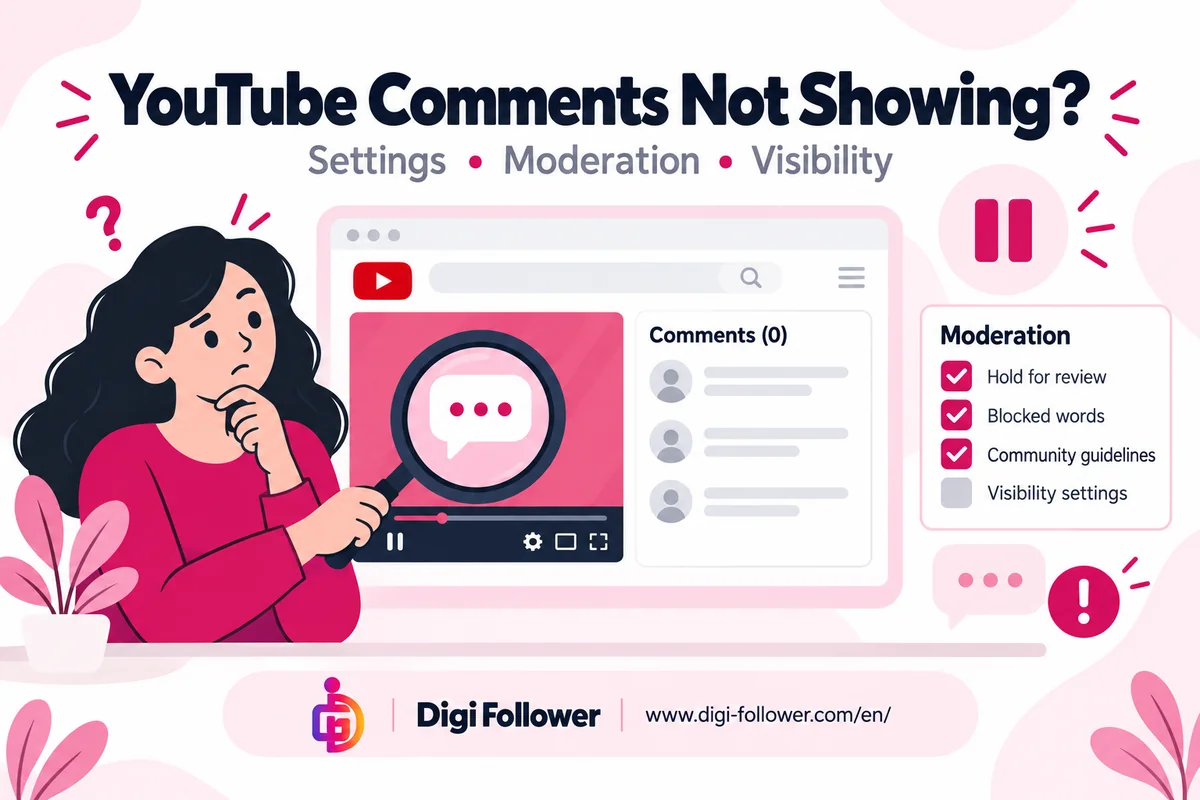 YouTube comment settings and moderation checks illustrated by Digi Follower