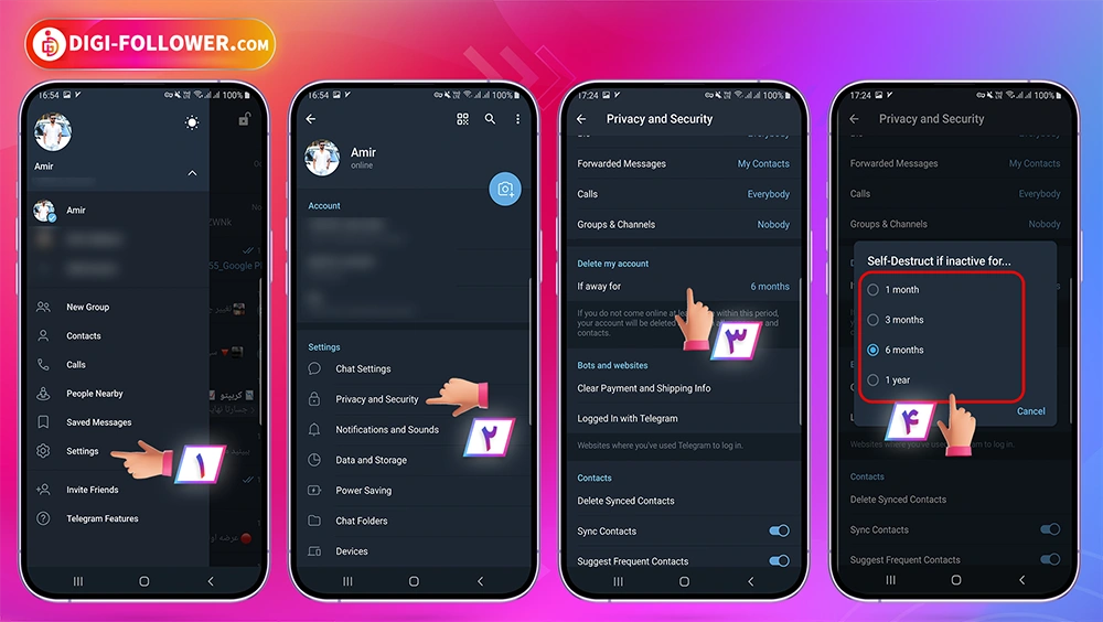 تنظیم حذف خودکار اکانت تلگرام با آموزش تصویری