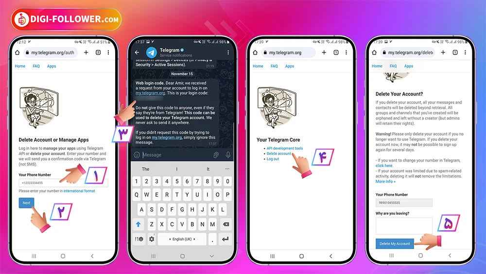 حذف کامل اکانت تلگرام با راهنمای تصویری