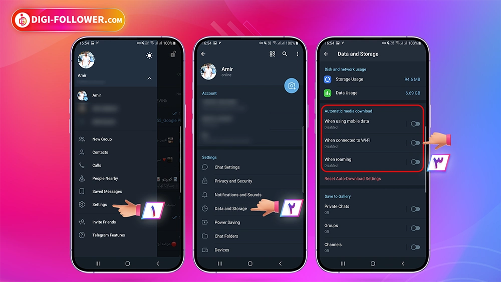آموزش تصویری کاهش مصرف اینترنت توسط تنظیمات تلگرام