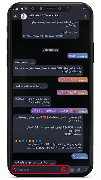 ثبت سفارش در ربات خرید آسان از دیجی فالوور 6
